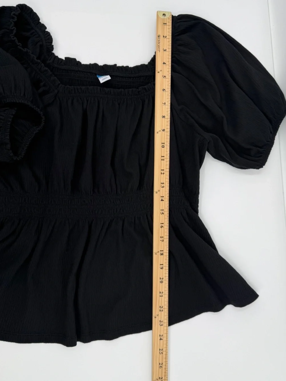 Old Navy Top Women XL Black Short Puff Sleeve Peplum Cottage Whimsy Goth Fairy